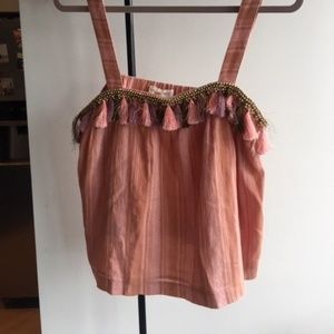 Honey Punch pink striped tank with tassels, M